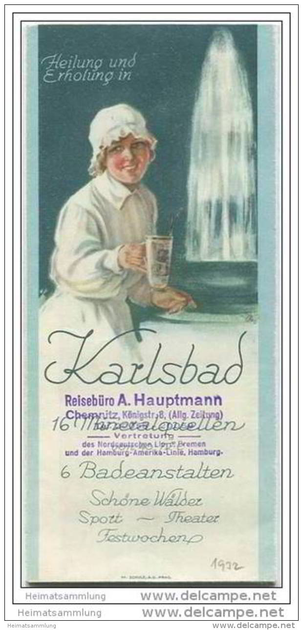 Tschechien - Karlsbad 30er Jahre - Ganzseitige Vogelperspektive Signiert C. Thiemann - Faltblatt Mit 12 Abbildungen - Reiseprospekte