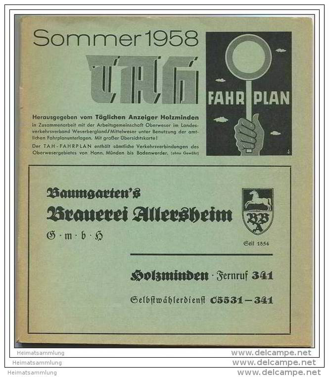 Fahrplan - TAH Sommer 1958 - Oberwesergebiet Von Hann. Münden Bis Bodenwerder - Europe