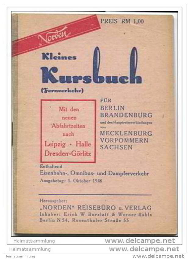 Kleines Kursbuch - Für Berlin Brandenburg Mecklenburg Vorpommern Sachsen Oktober 1946 - Europe