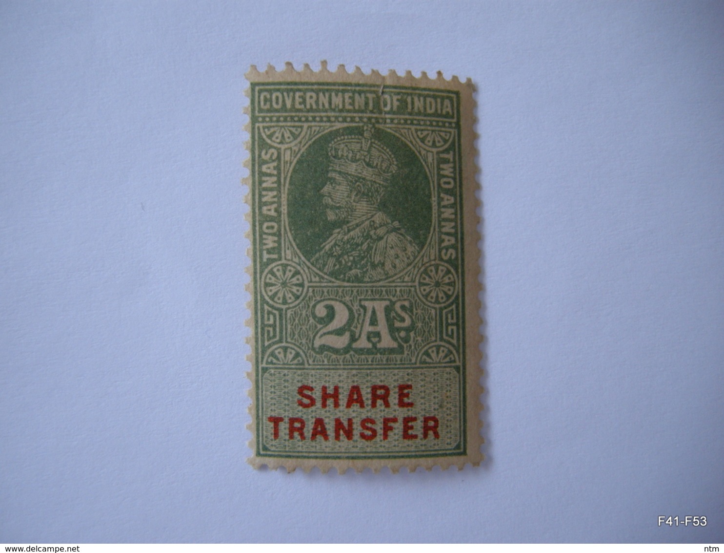 INDIA King George V. Share Transfer Stamp - Government Of India. 2As. Disturbed Gum. - 1911-35 King George V