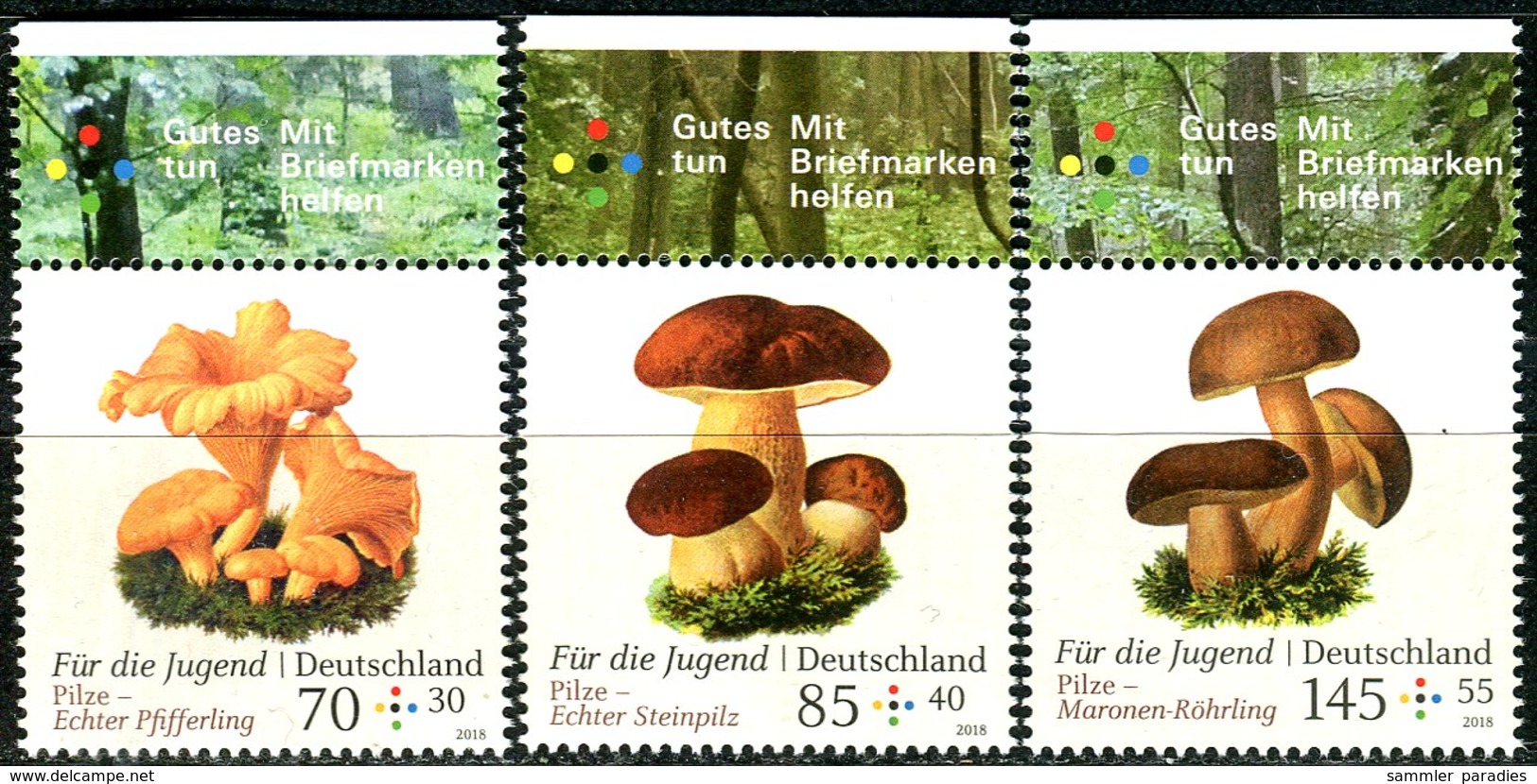 BRD - Mi 3407 / 3409 Oberrand - ** Postfrisch (N) - Pilze, Jugend 18 - Ausgabe: 09.08.2018 - Ungebraucht