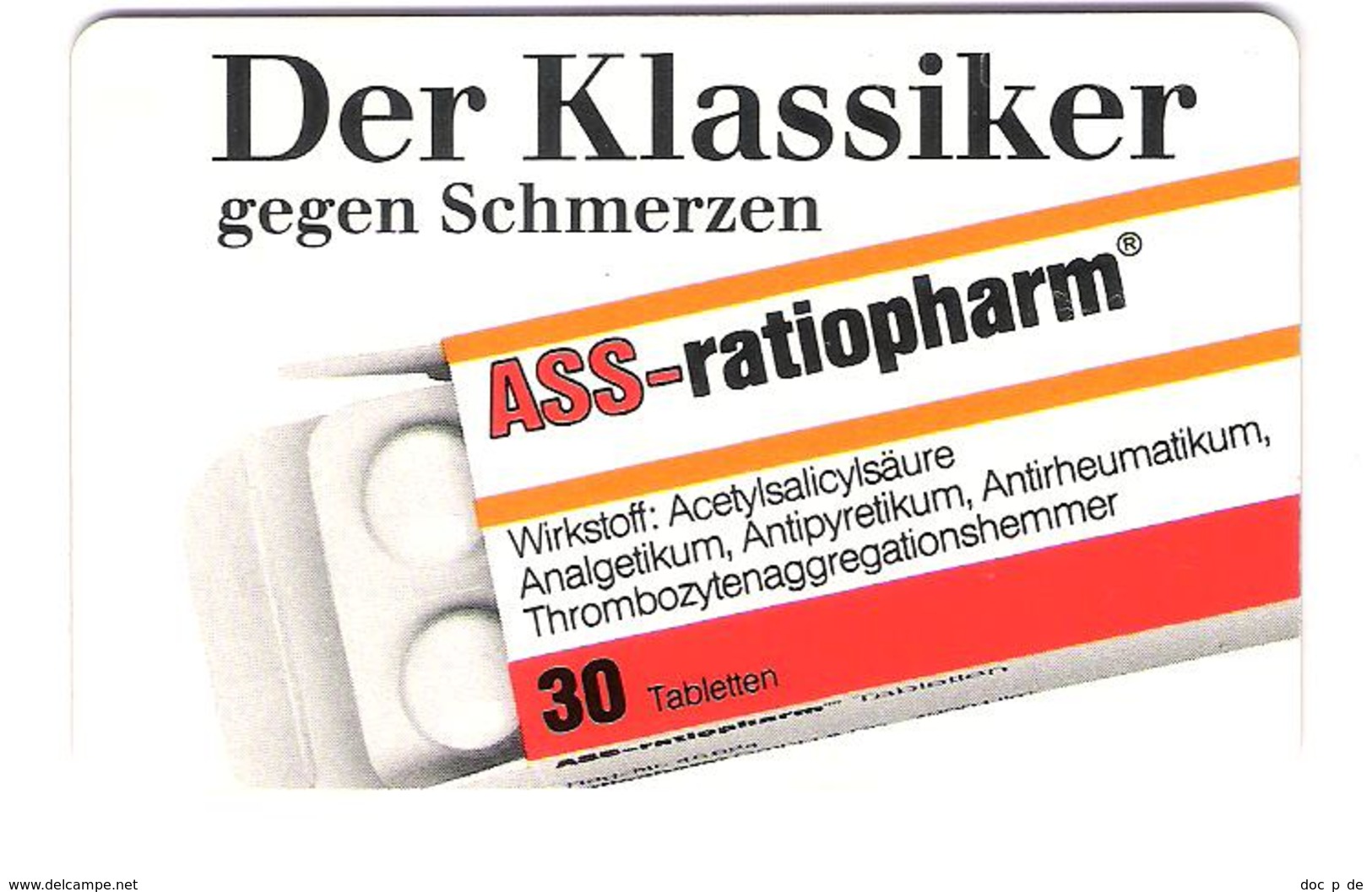 Germany - K 110 08/90 - ASS Ratiopharm - Pharma - Old Card - K-Series : Customers Sets
