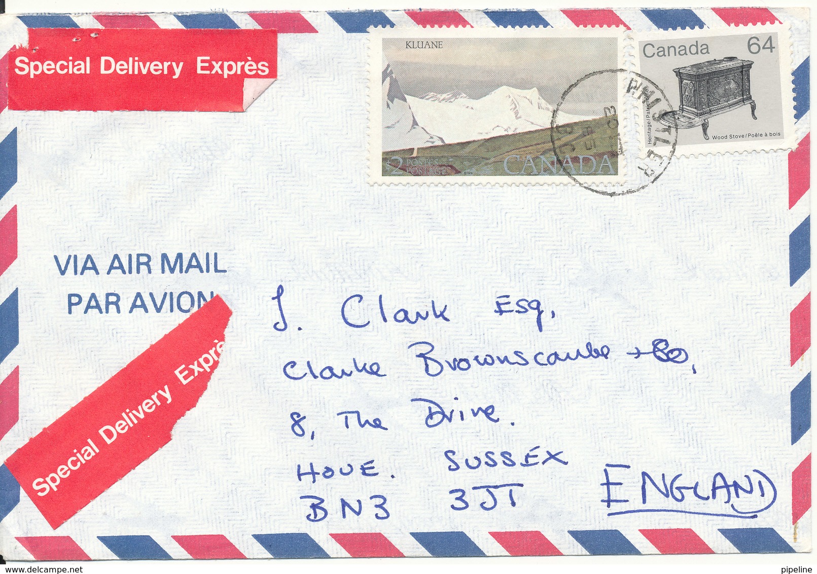 Canada Air Mail Special Delivery Sent To England 20-8-1986 - Airmail: Special Delivery