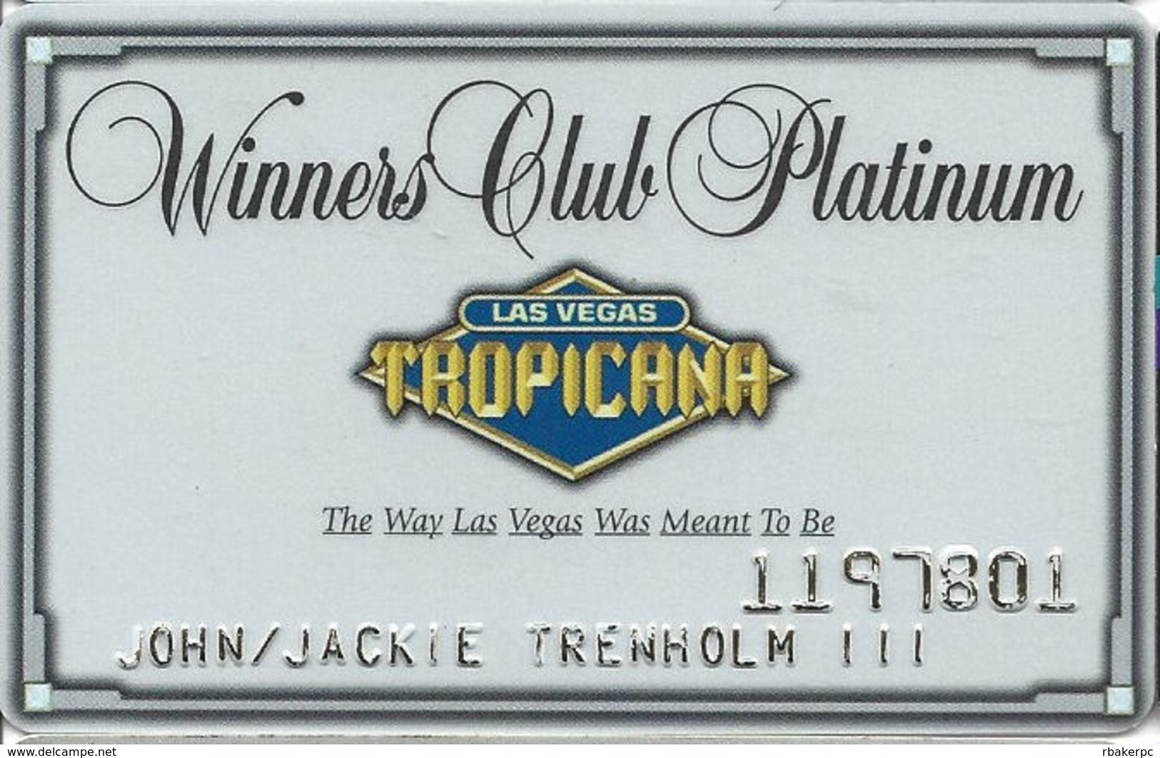 Tropicana Casino Las Vegas, NV - Slot Card With Innovative Over Mag Stripe & Blacked Out Text - Casino Cards