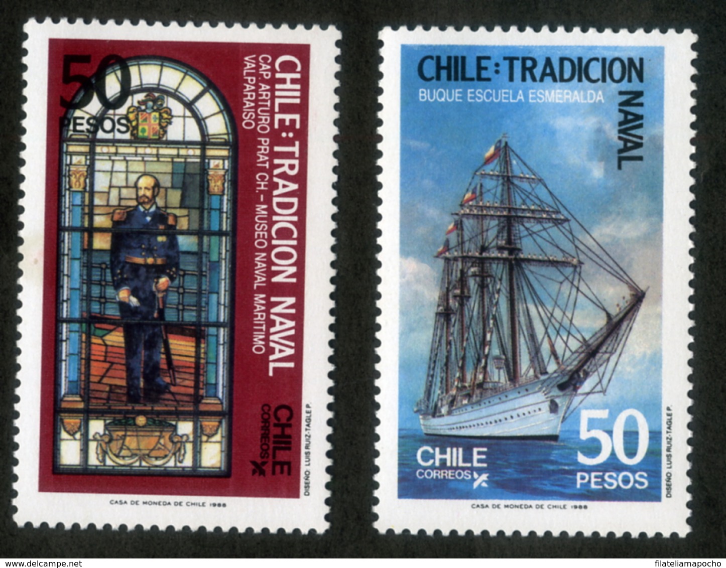 CHILE ESTAMPILLA 1988; "TRADICION NAVAL". - Chile