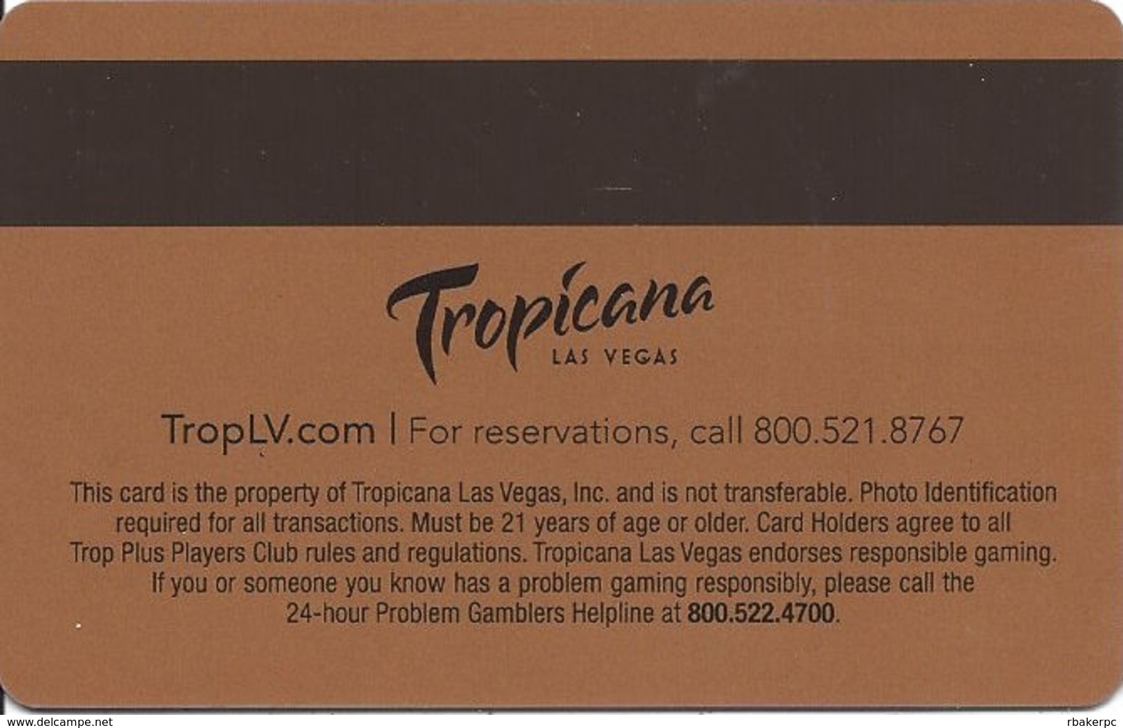 Tropicana Casino Las Vegas, NV - BLANK Slot Card - Casino Cards