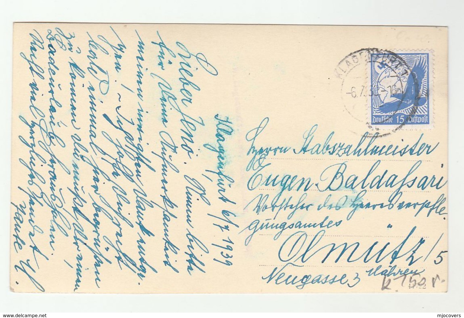 1939 Klagenfurt GERMANY COVER 15pf Airmail Stamp (postcard) - Covers & Documents