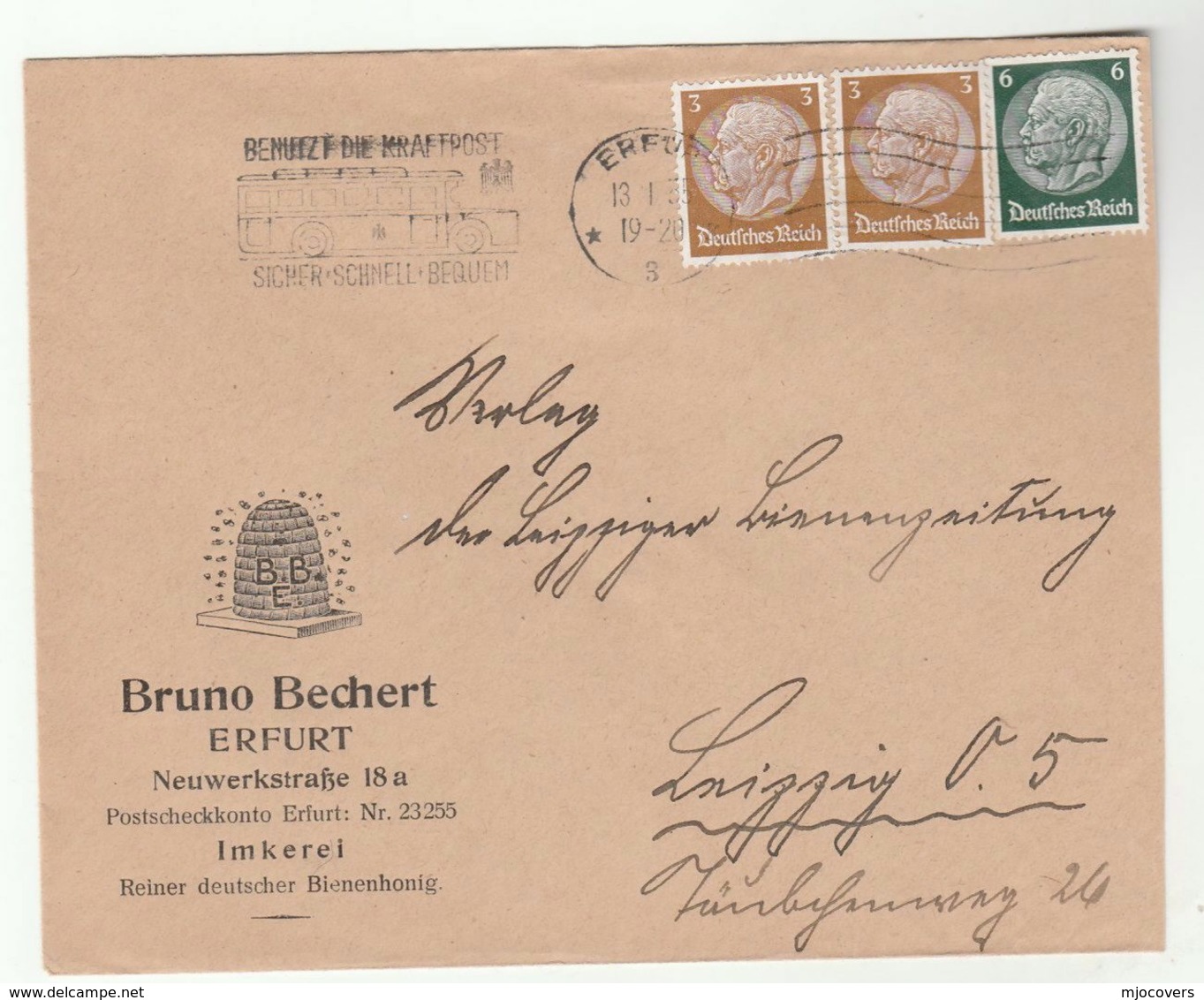 1935 BEEKEEPING Illus ADVERT COVER Pic On Both Sides BEE Insect  Beehive Bees Erfurt GERMANY Stamps - Honingbijen