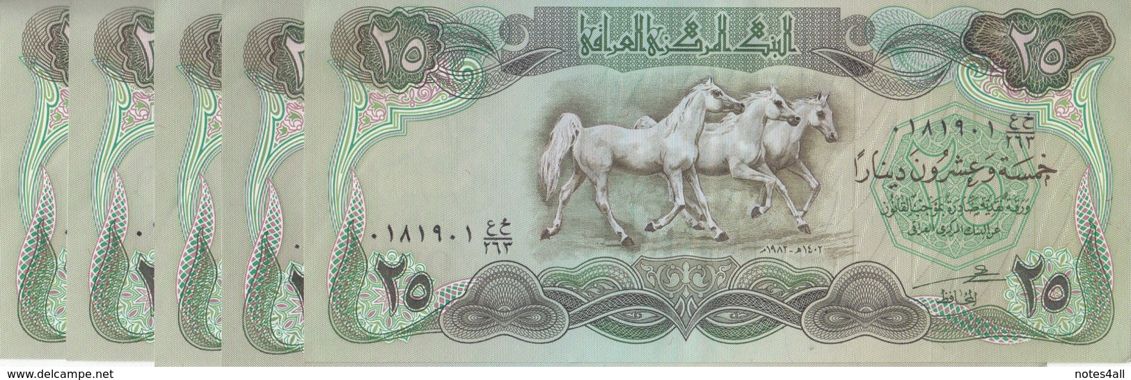 IRAQ 25 DINAR 1982 P-72 HORSES LOT X 10 UNC NOTES */* - Irak