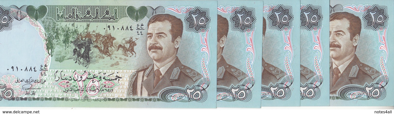 IRAQ 25 DINARS 1986 P-73 SADDAM SWISS PRINT HIGH QUALITY LOT X 5 UNC NOTES */* - Iraq