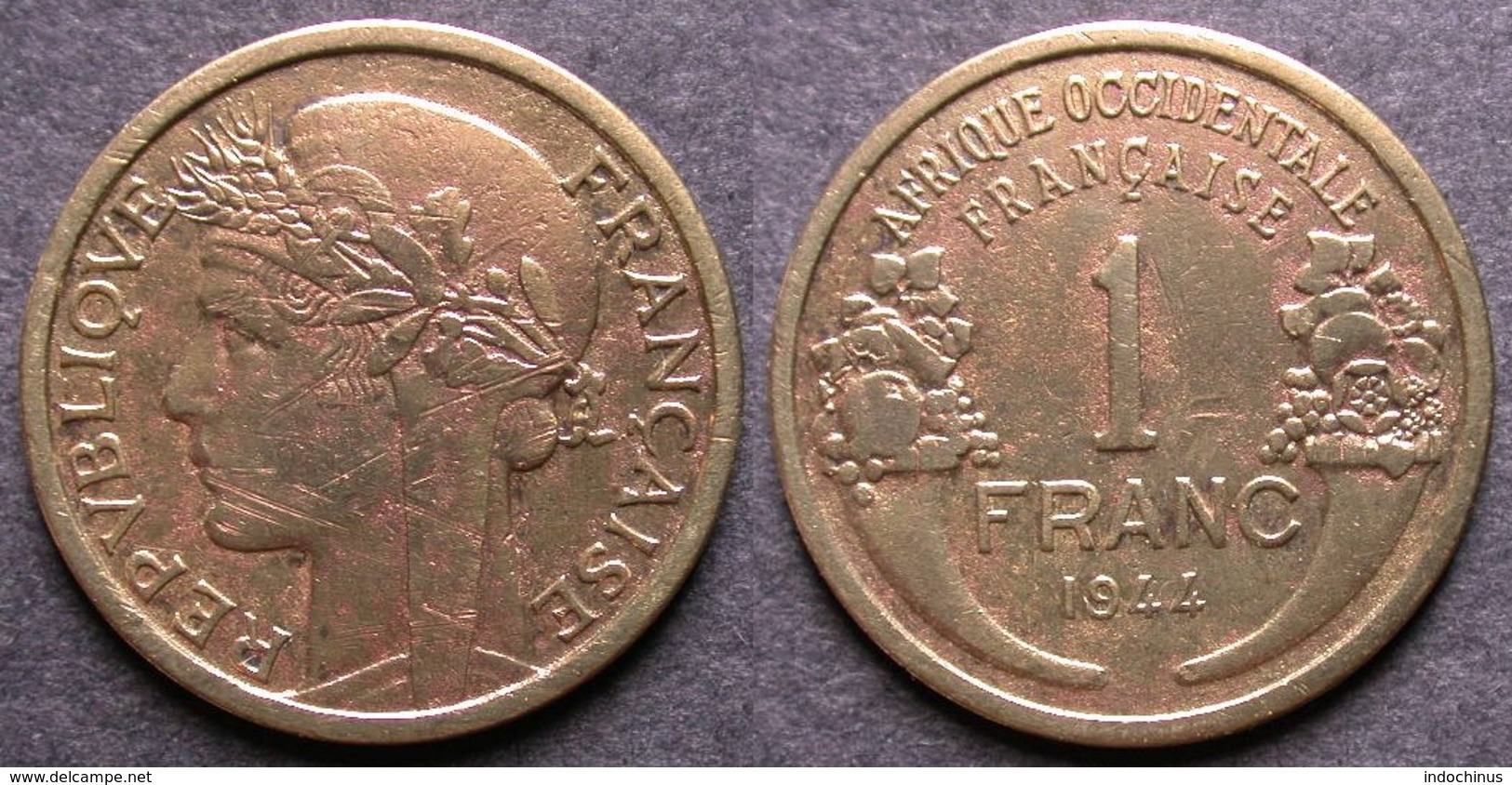 AFRIQUE OCCIDENTALE FRANCAISE   1 Franc  1944   AOF  FRENCH WESTERN AFRICA   PORT OFFERT - Burkina Faso