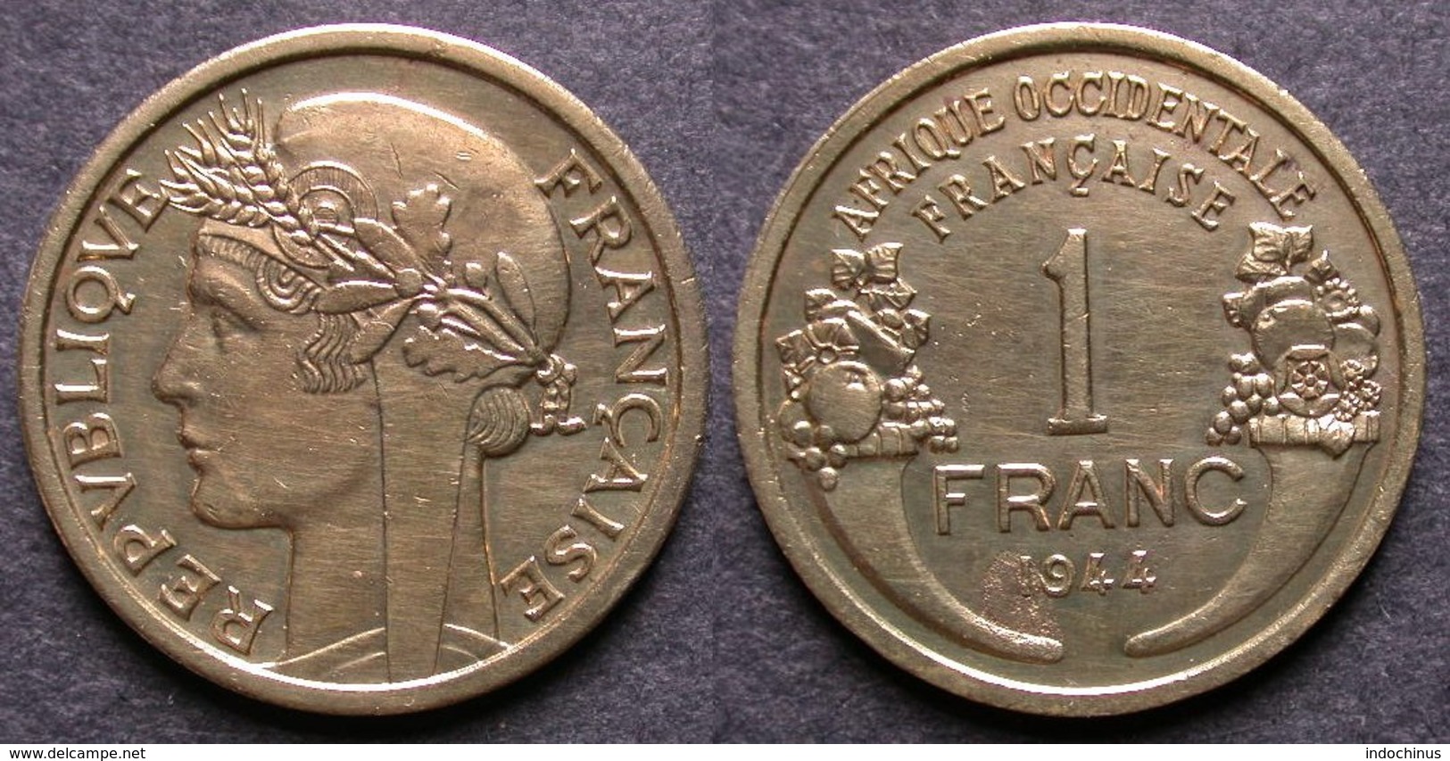 AFRIQUE OCCIDENTALE FRANCAISE   1 Franc  1944   AOF   FRENCH WESTERN AFRICA   PORT OFFERT - Mauretanien