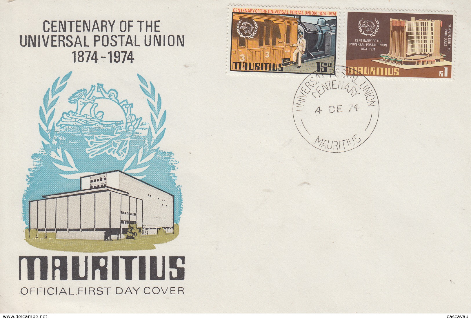 Enveloppe  FDC  1er  Jour   MAURITIUS    Centenaire  De  L' Union  Postale   1974 - Maurice (1968-...)