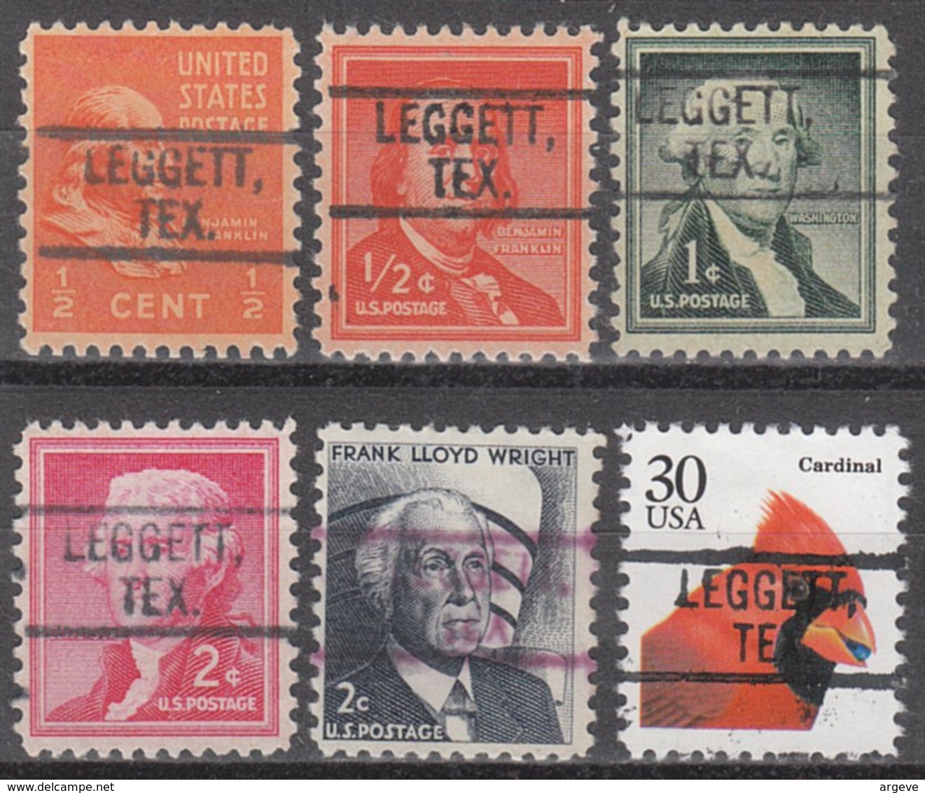 USA Precancel Vorausentwertung Preo, Locals Texas, Leggett 802, 6 Diff. - Prematasellado