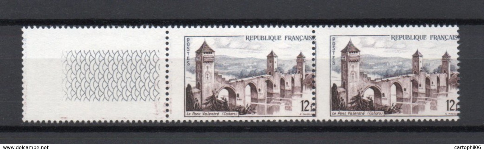 - FRANCE - Variété N° 1039e - 12 F. Pont Valentré 1955 - PIQUAGE A CHEVAL - Cote 85 EUR - - Neufs