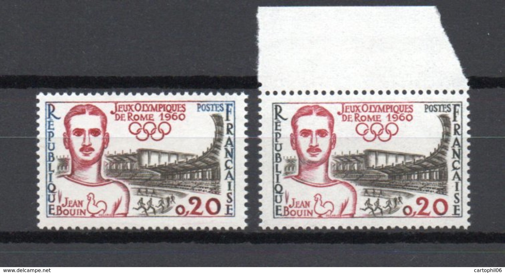 - FRANCE - Variété N° 1265b - 20 C. Jeux Olympiques De Rome 1960 - LEGENDES NOIRES - Cote 130 EUR - - Neufs