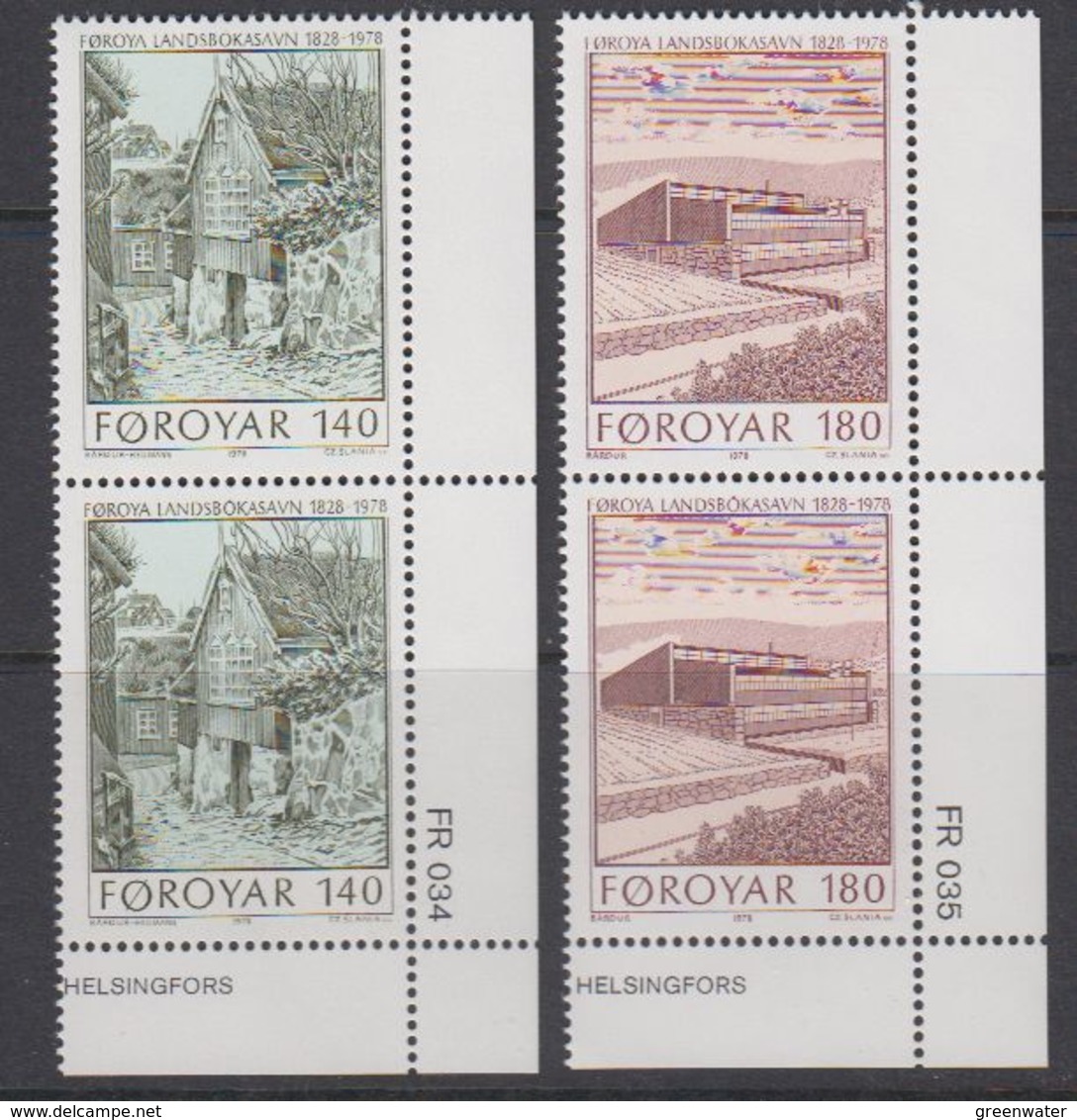 Faroe Islands 1978 National Library 2v (pair, Corner) ** Mnh (40023A) - Faeroër