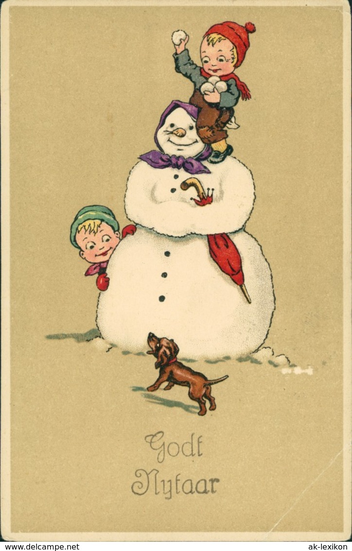 Glückwunsch - Neujahr/Sylvester Kinder Schneemann Künstlerkarte 1909 - Nouvel An