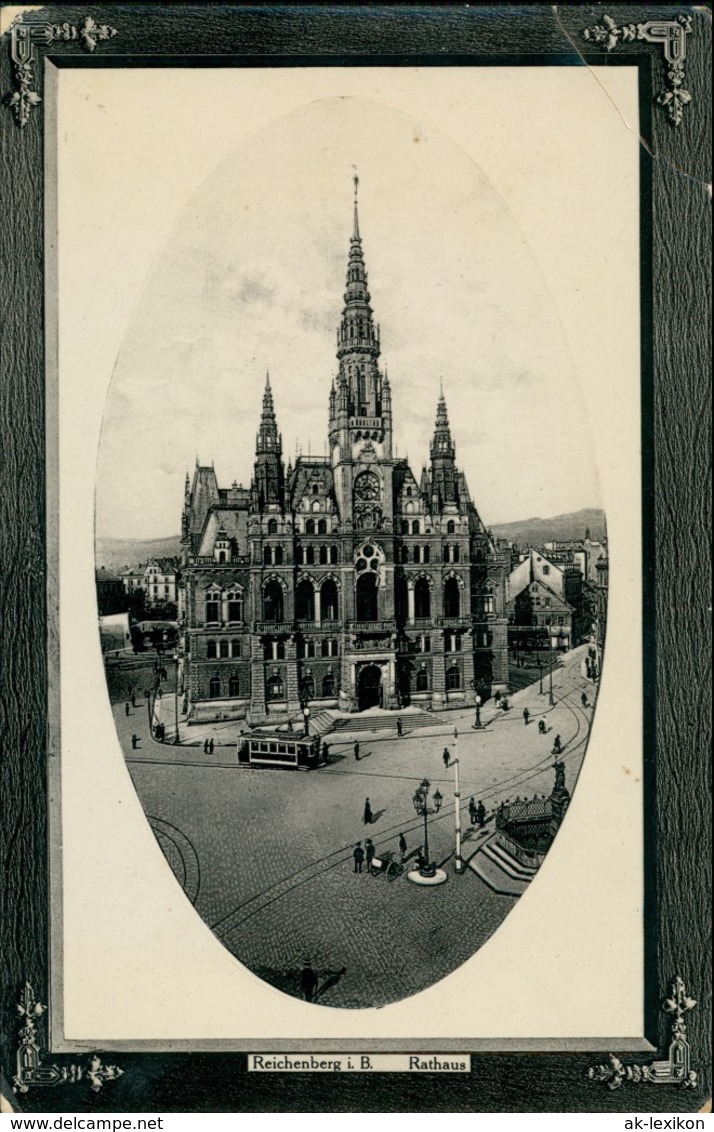 Postcard Reichenberg Liberec Passepartout Rathaus - Straße 1914 - Czech Republic