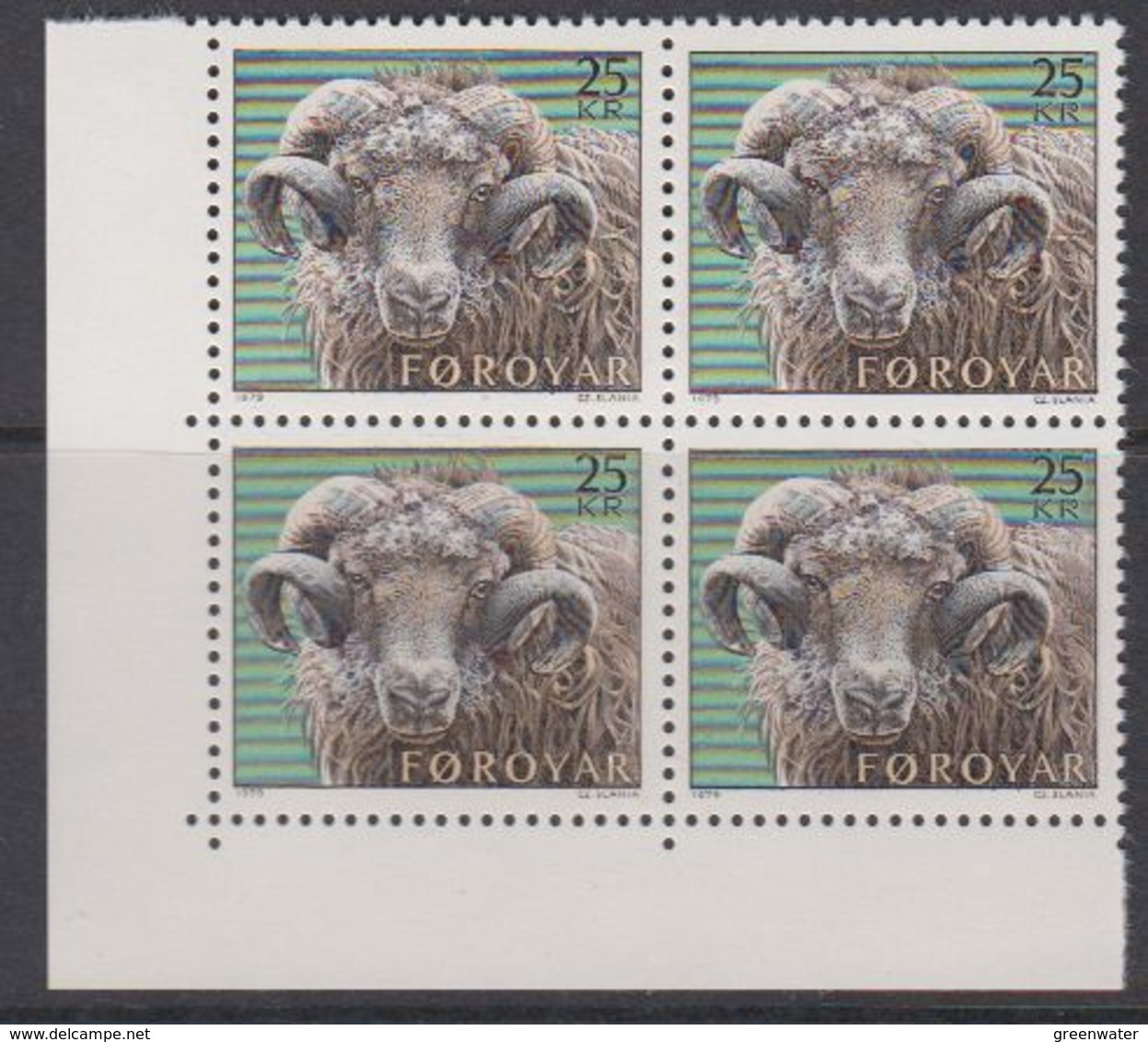 Faroe Islands 1979 Sheep Ram 1v Bl Of 4 (corner) ** Mnh (40023C) - Faeroër