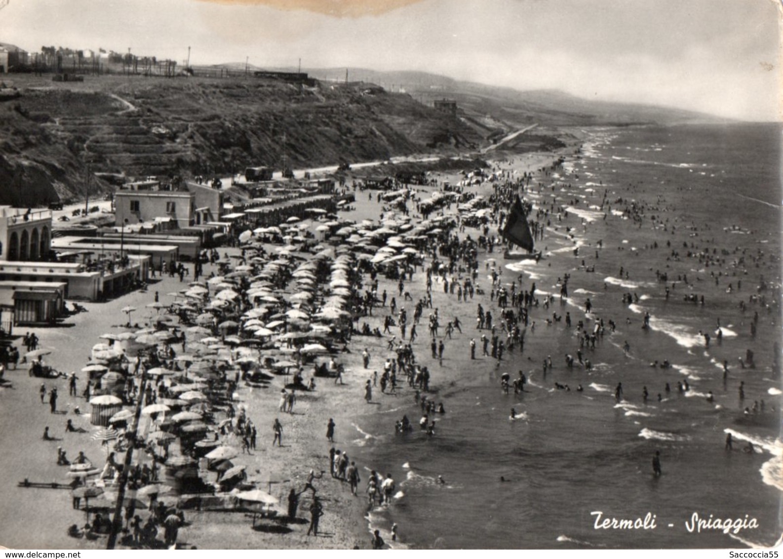 TERMOLI CAMPOBASSO LA SPIAGGIA CARTOLINA CON MACCHIA COME DA FOTO - Campobasso