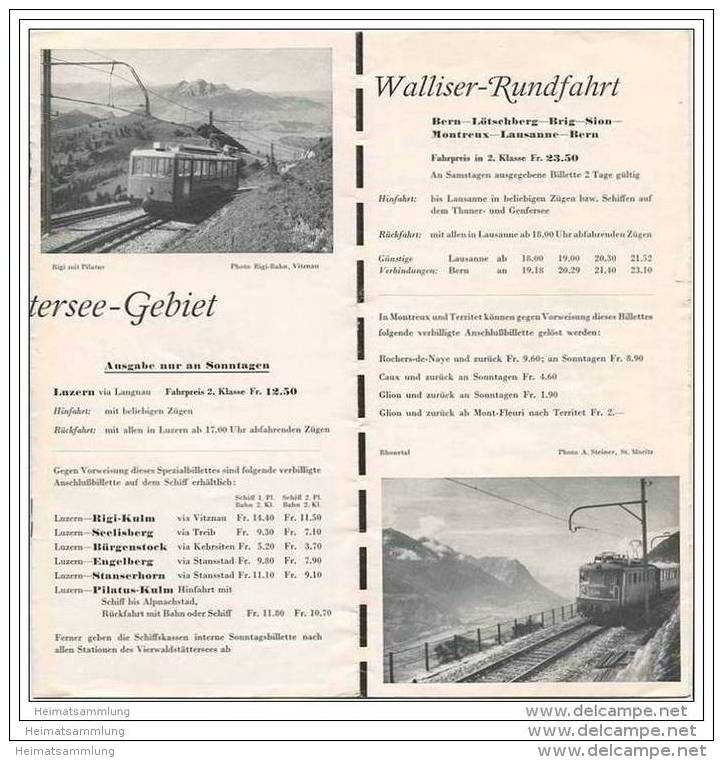 Schweiz - Verbilligte Ausflugsbillette Ab Bern 1956 - 8 Seiten Mit 11 Abbildungen - Reiseprospekte