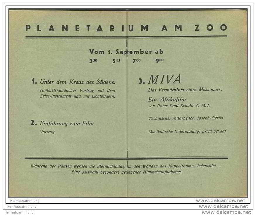 Der Bildwart B - Ausgabe Für Die Gäste Des Planetariums - Heft 1 September 1931 - 15 Seiten 4 Abbildungen - Berlin