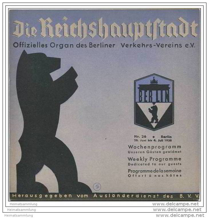 Die Reichshauptstadt 1938 - Offizielles Organ Des Berliner Verkehrs-Vereins E.V. - Kino- Theater-Programm Etc. - Brandebourg