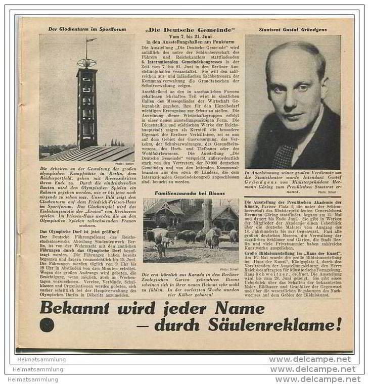 Die Reichshauptstadt - Offizielles Organ Des Berliner Verkehrs-Vereins E.V. - Wochenprogramm 19. Bis 25. Mai 1936 - Berlijn