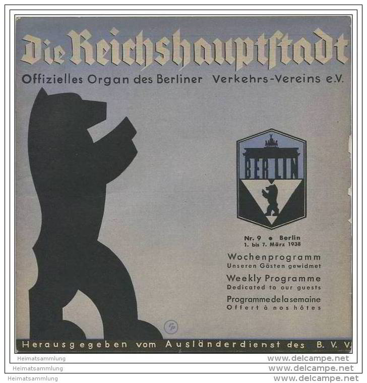 Die Reichshauptstadt - Offizielles Organ Des Berliner Verkehrs-Vereins E.V. - Wochenprogramm 1. Bis 7. März 1938 - Berlin