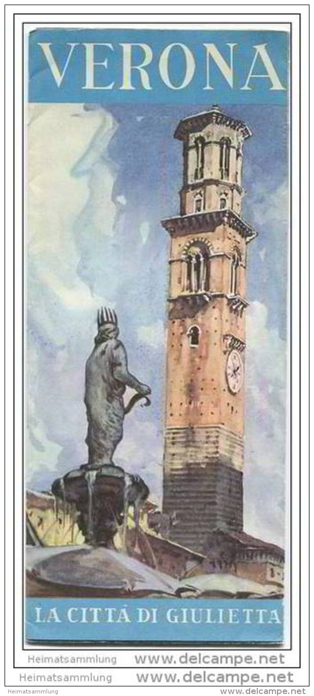 Italien - Verona 1950 - Faltblatt Mit Stadtplan Und 12 Abbildungen - Tourism Brochures