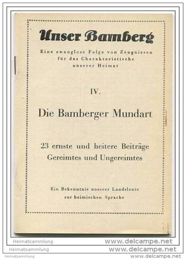 Unser Bamberg - Die Bamberger Mundart 1952 - 23 Ernste Und Heitere Beiträge - Gereimtes Und Ungereimtes - 30 Seiten - Beieren