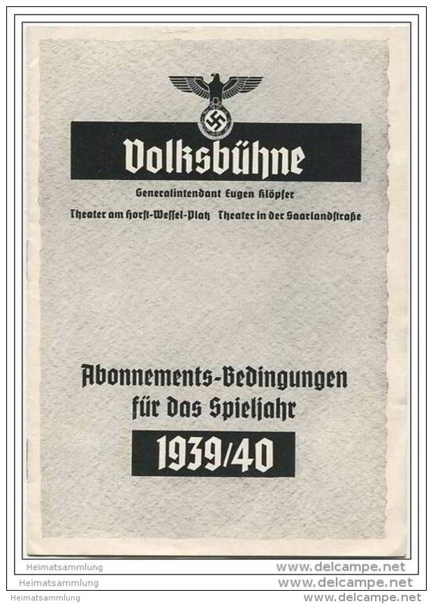 Volksbühne - Abonnements-Bedingungen Für Das Spieljahr 1939/40 - 12 Seiten Mit 6 Abbildungen - Film