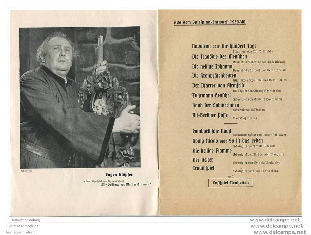 Volksbühne - Abonnements-Bedingungen Für Das Spieljahr 1939/40 - 12 Seiten Mit 6 Abbildungen - Film