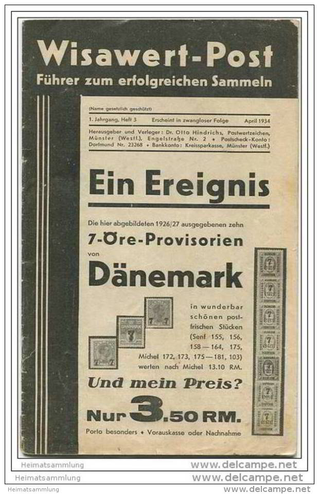 Wisawert-Post April 1934 - 1. Jahrgang Heft 3 - Herausgeber. Dr. Otto Hindrichs Münster - Duits (tot 1940)