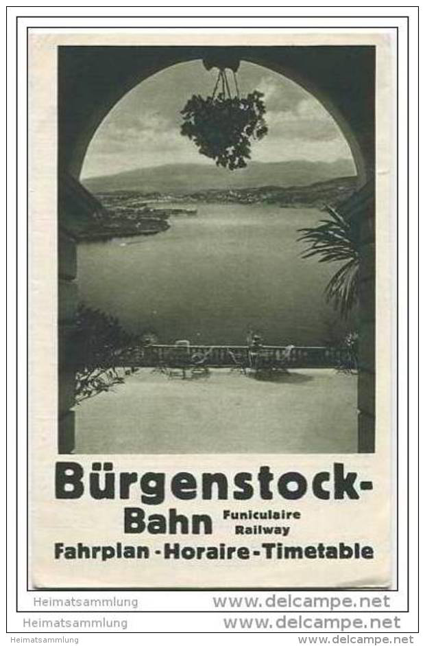 Schweiz - Bürgenstock - Bahn - Fahrplan Gültig Vom 15. Mai Bis 5. Oktober 1929 - Faltblatt Mit 3 Abbildungen - Reiseprospekte