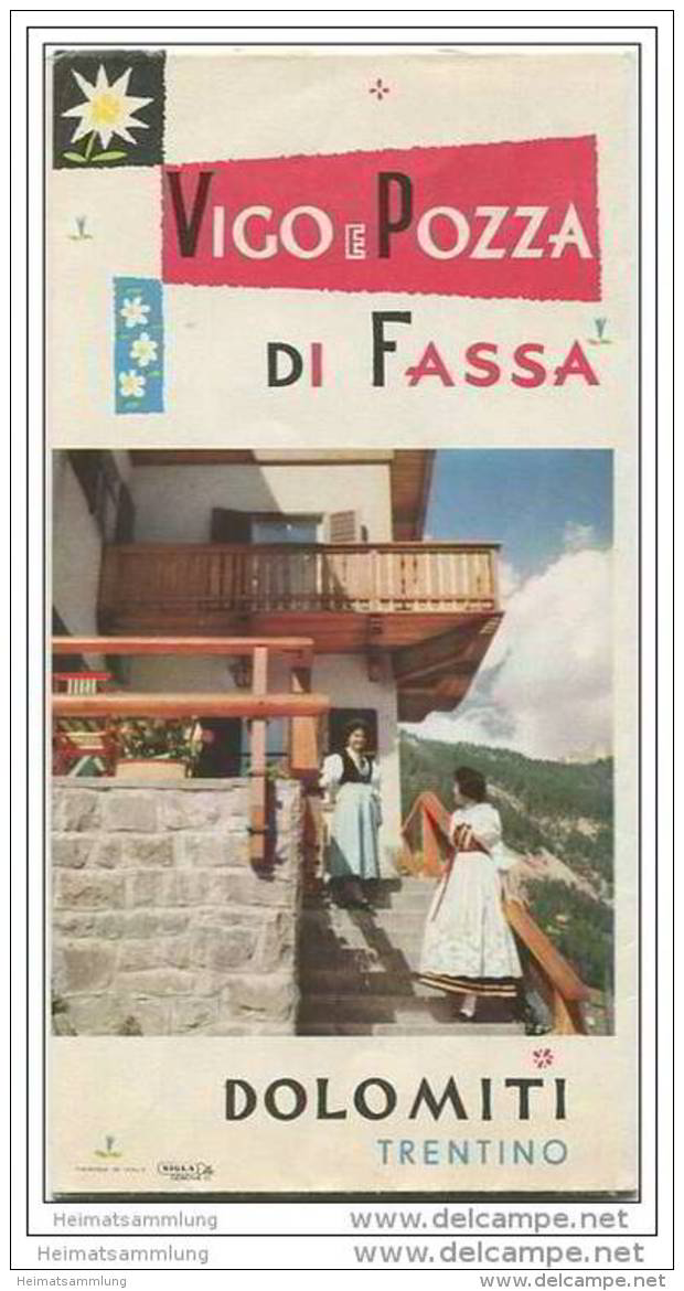 Italien - Vigo E Pozza Di Fassa 1956 - Faltblatt Mit 6 Abbildungen - Reliefkarte / Berann - Tourism Brochures