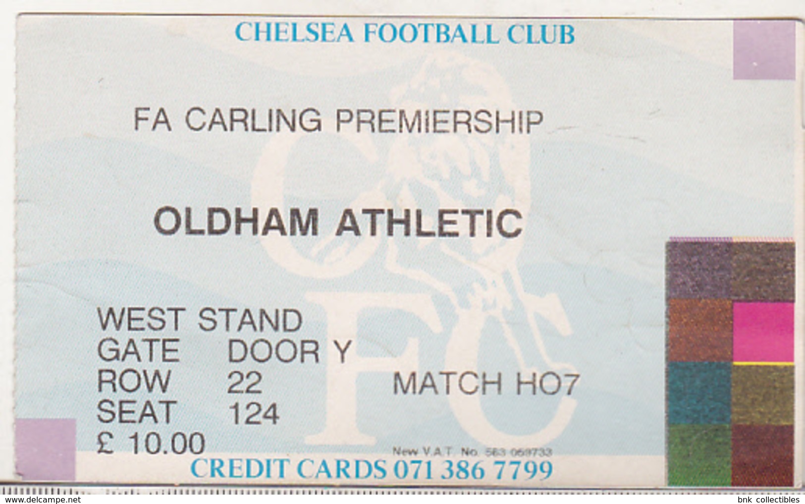 England Chelsea - Oldham Athletic - FA Carling Premiership Match Ticket - Tickets D'entrée