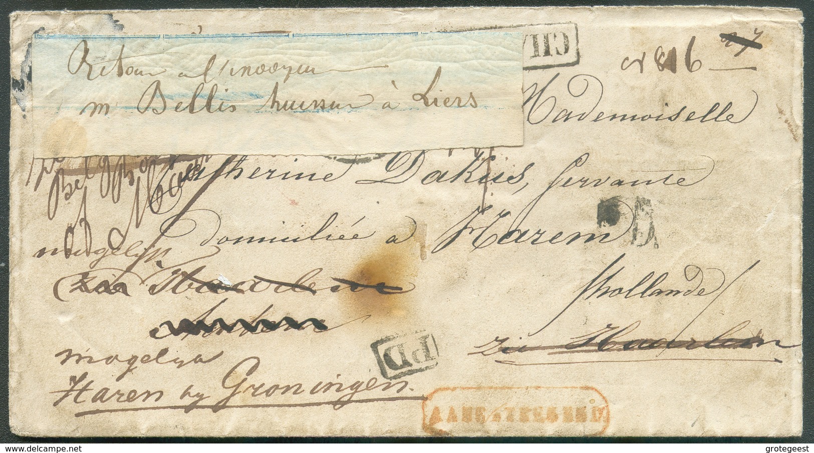 Lettre CHARGE (griffe Noire) De LIEGE Le 24 Mars 1862 Vers Harem (Pays-Bas), Réexpédiée Vers Heerlen, Haarlem, Arnhem Et - 1849-1865 Médaillons (Autres)