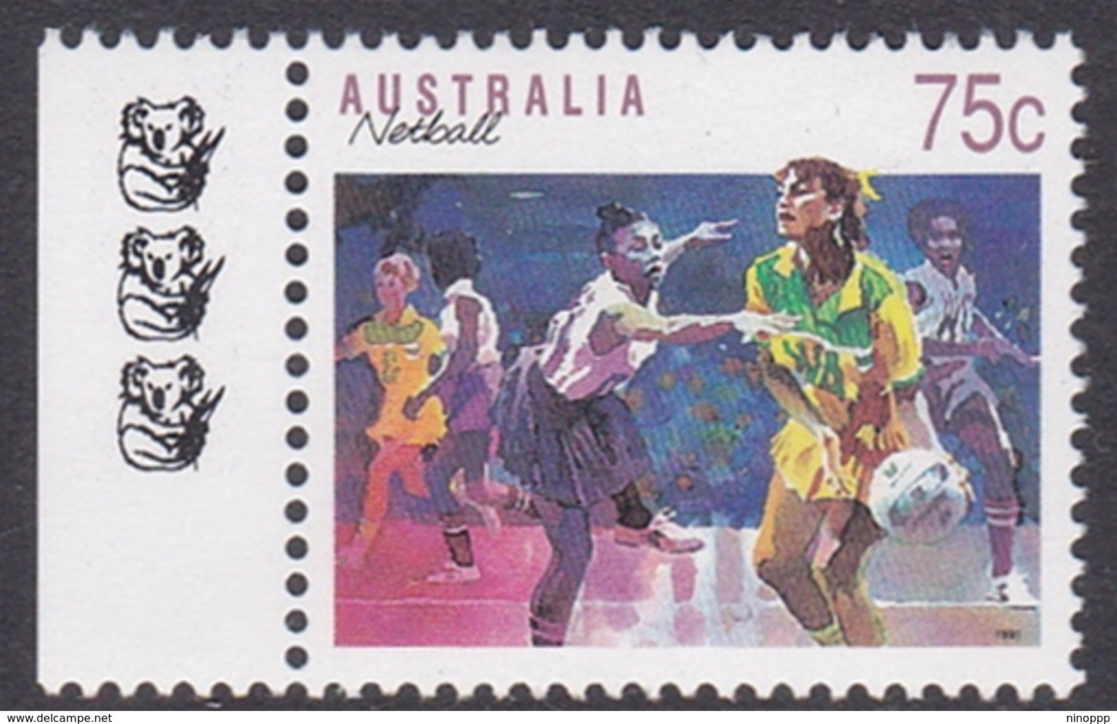 Australia ASC 1308c 1991 Sports 75c Netball 3 Koalas, Mint Never Hinged - Ensayos & Reimpresiones