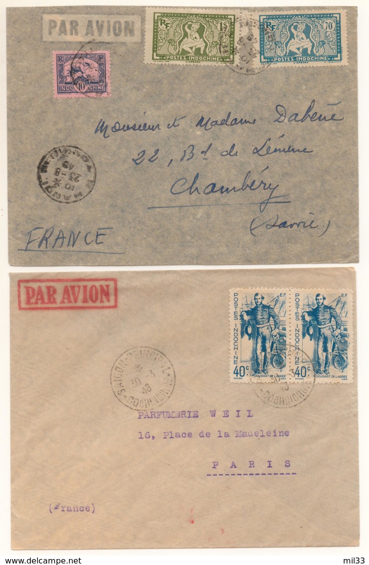 4 Lettres Aériennes De 1948 à 1951, 2 De Saigon, 1 D'Hanoi, 1 De Hai-Phong - Poste Aérienne