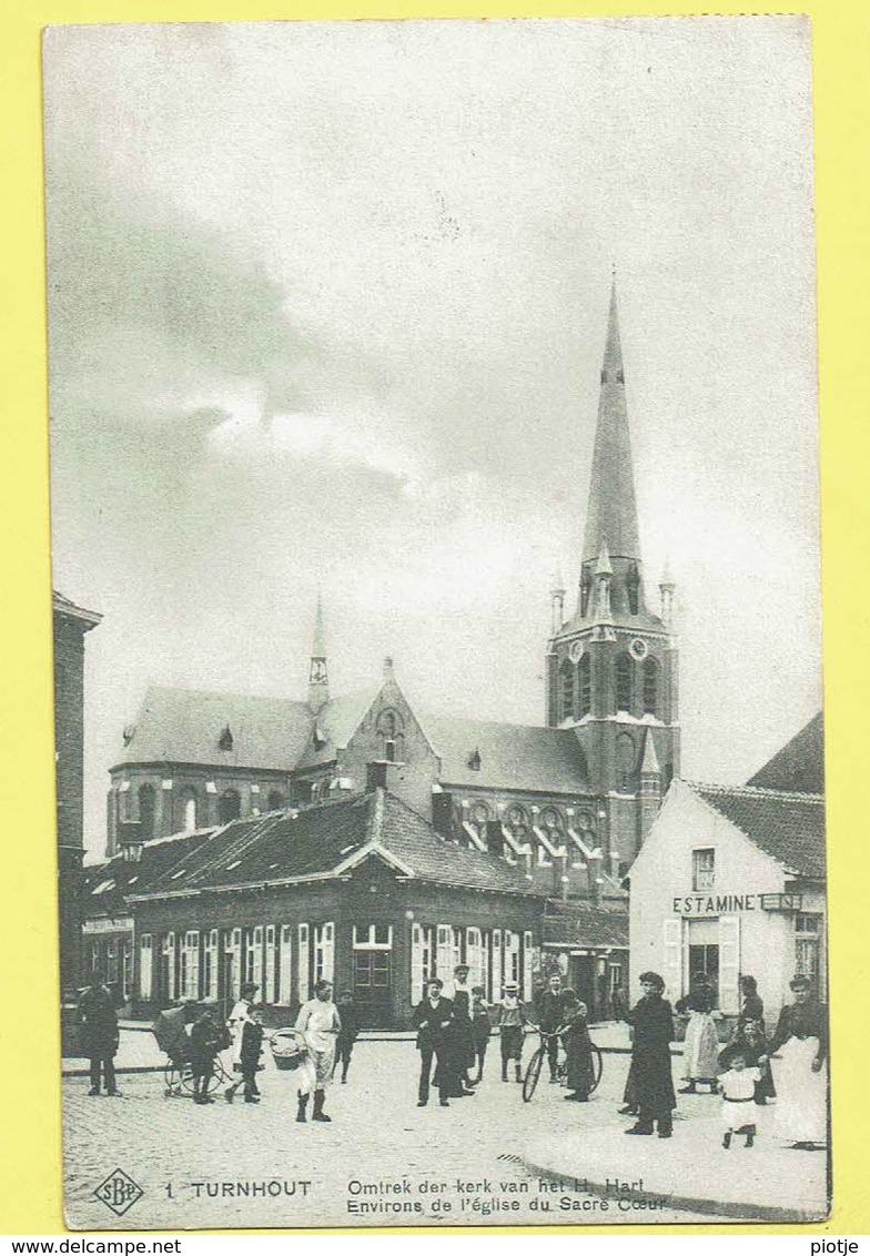 * Turnhout (Antwerpen) * (SBP, Nr 1) Omtrek Der Kerk H. Hart, église Sacré Coeur, Animee, Estaminet, Rare, Old - Turnhout