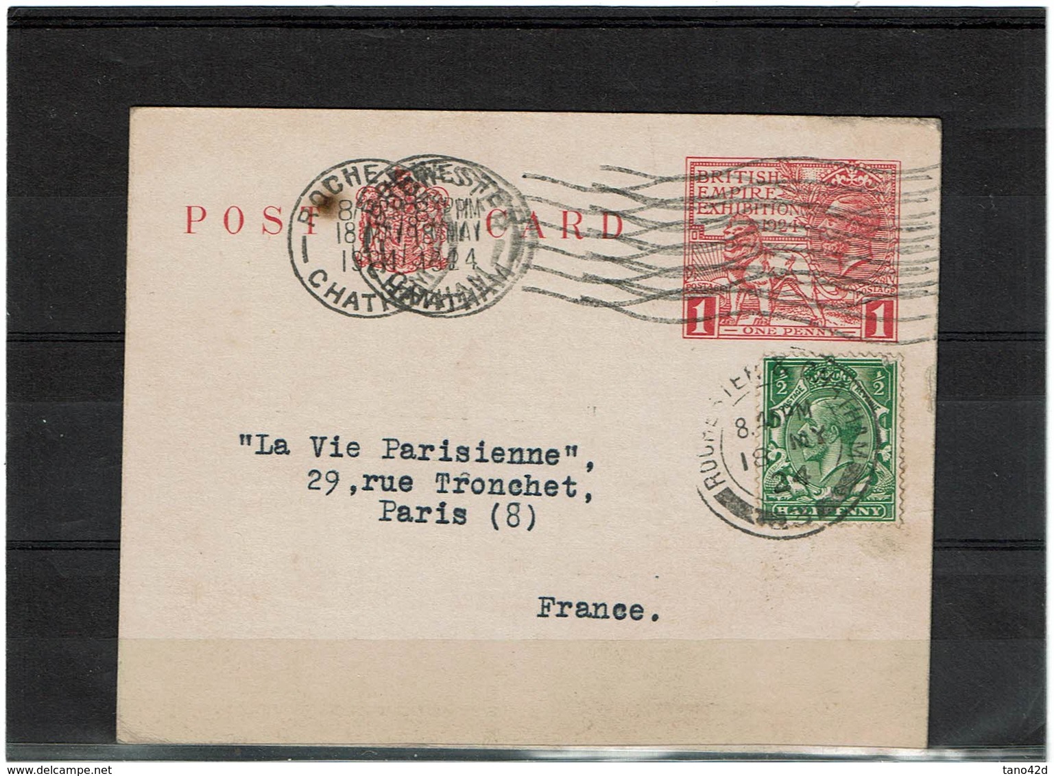 LMM14 - GRANDE BRETAGNE EP CP ROCHESTER / PARIS 18/5/1924 - Stamped Stationery, Airletters & Aerogrammes