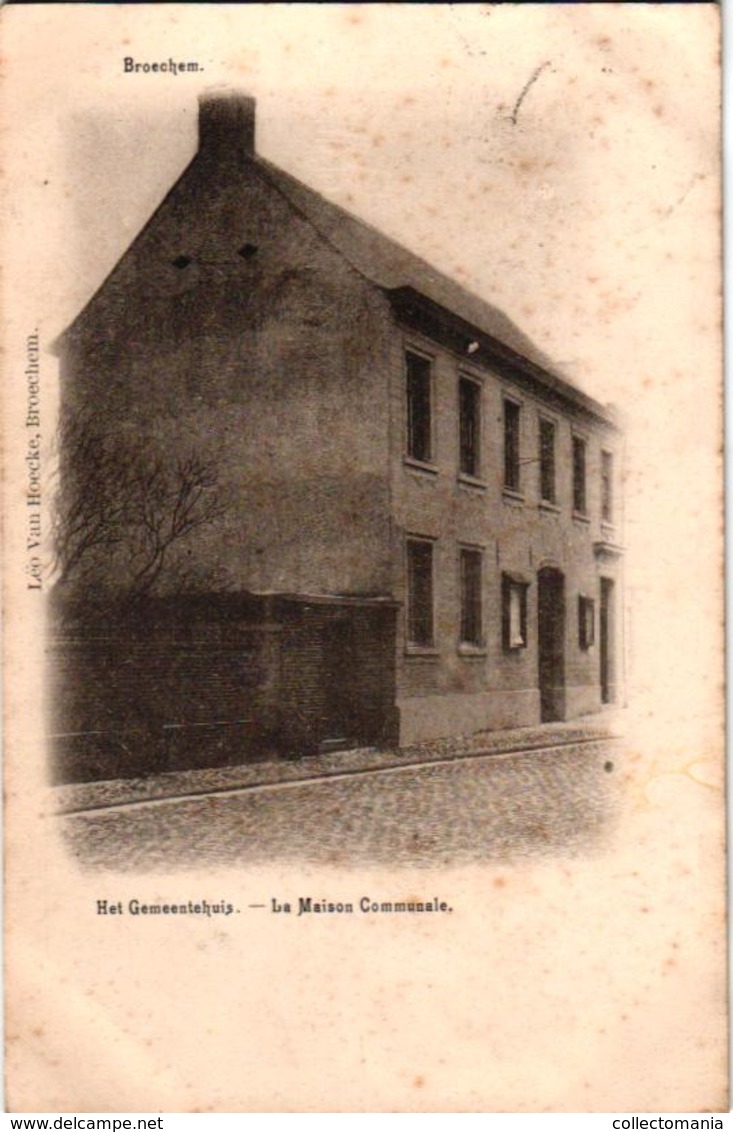 2 Oude  Postkaarten   Broechem    Kasteel Olga Bistenhoek  1905  Hoelen N° 257  Gemeentehuis 1905 - Ranst