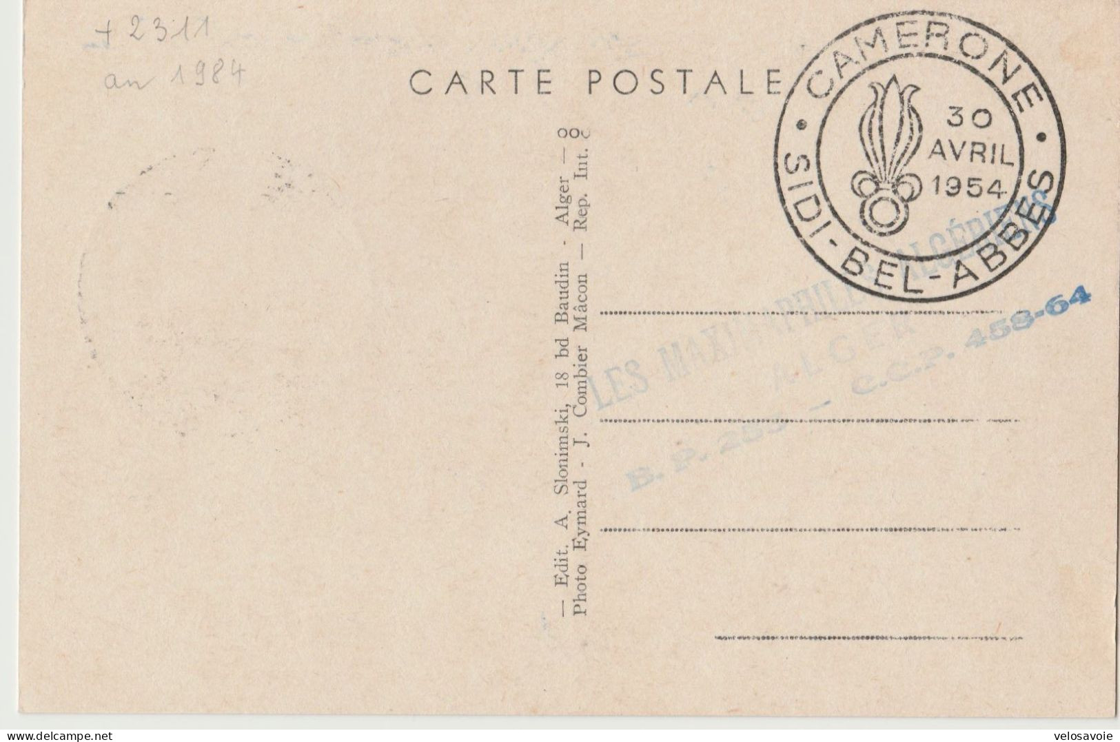 ALGERIE N° 310 LEGION ETRANGERE SUR CARTE MAXIMUM DU 30/04/54 - Lettres & Documents