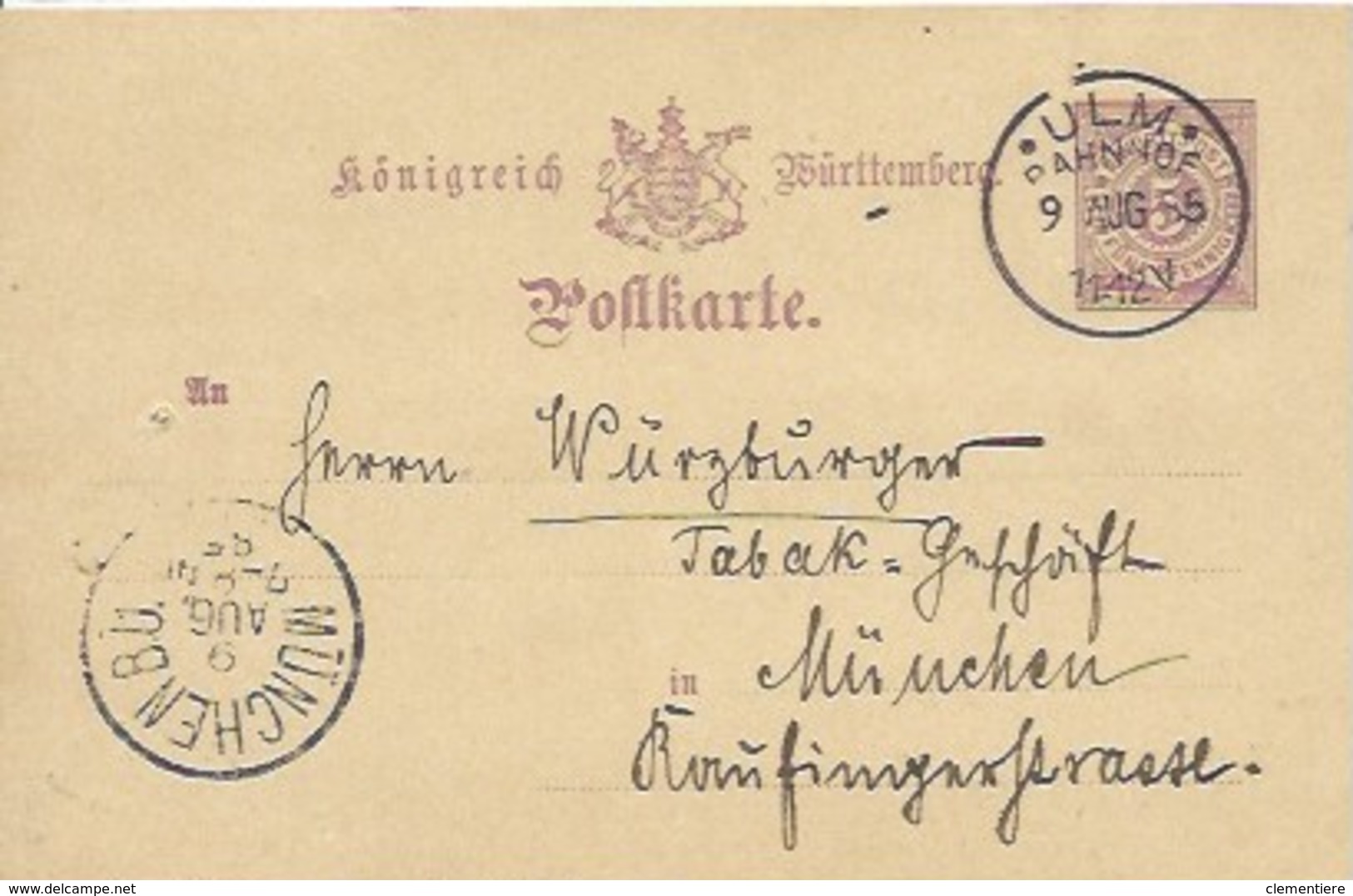 Entier Postal De 5 Pf Sur Carte Postale De Ulm Gare Pour München - Autres & Non Classés