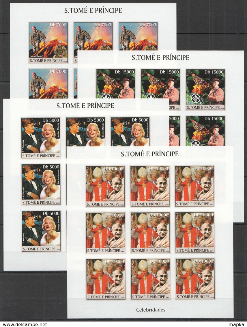 V185 IMPERFORATE 2004 S.TOME E PRINCIPE CELEBRITIES GANDHI MONROE !!! 9SET MNH - Other & Unclassified