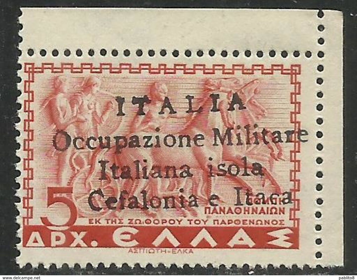 CEFALONIA E ITACA 1941 MITOLOGICA DRACME 5d MNH FIRMATO SIGNED - Cefalonia & Itaca