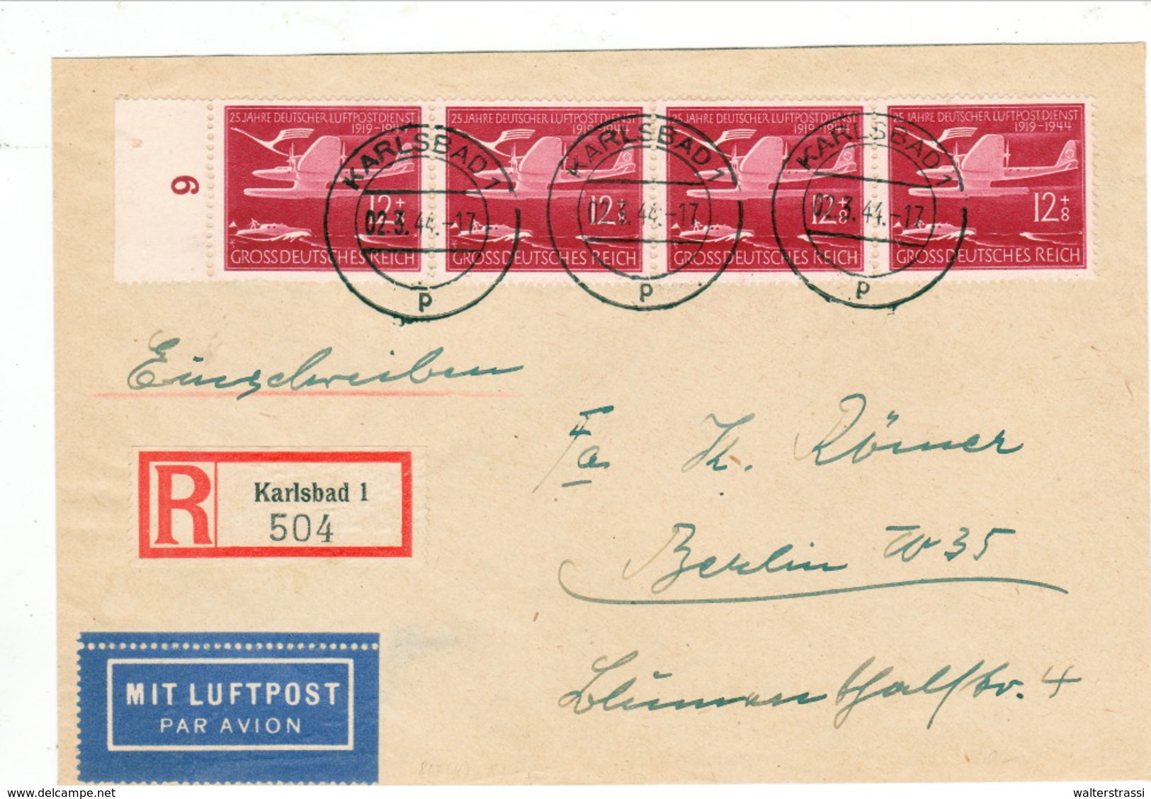 III. Reich, Sehr Schöner REKO Luftpost Brief Mit Michel Nr. 867 MeF." Karlsbad 1 - Berlin W 35 " - Briefe U. Dokumente