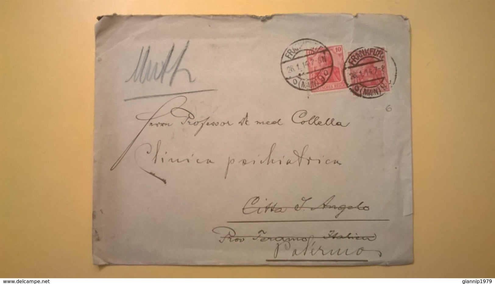 1914 BUSTA GERMANIA GERMANY VIAGGIATA FRANCOFORTE - PALERMO BOLLO DEUTSCHES REICH 1902 - Storia Postale